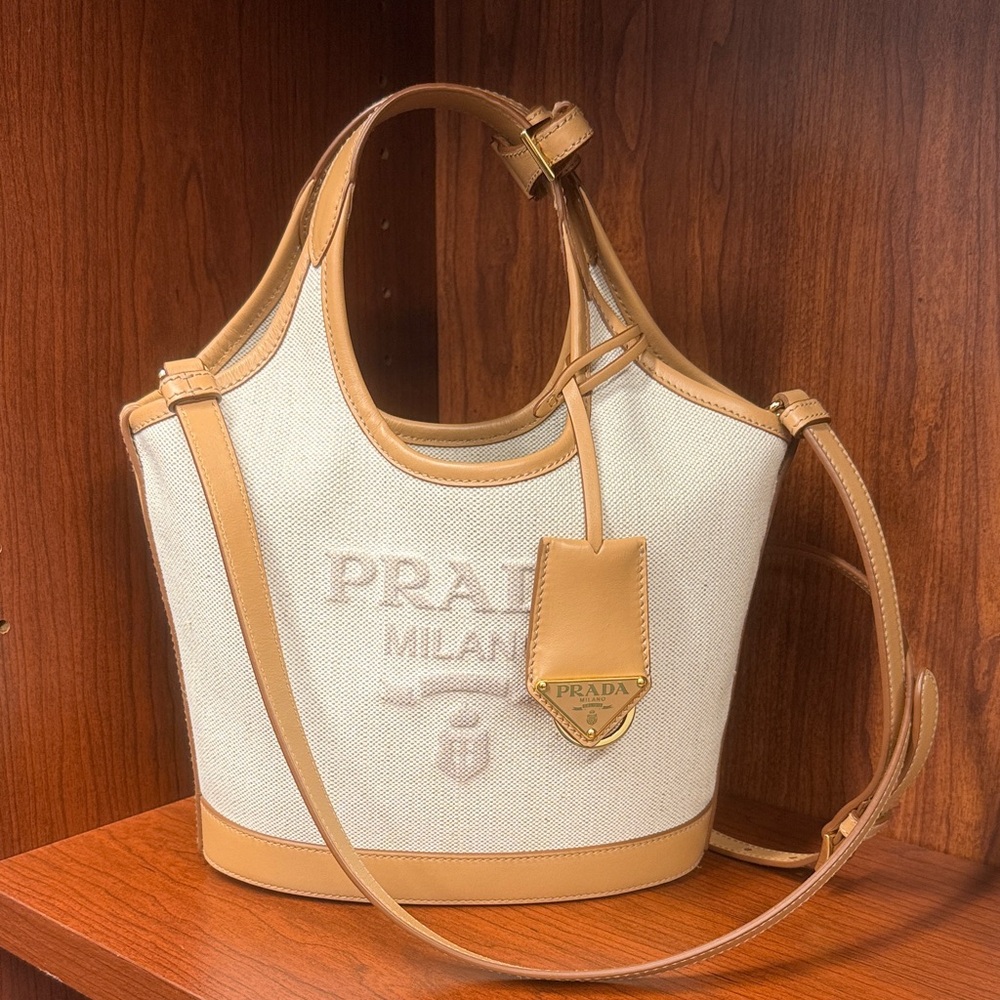 Prada Logo Print Mini Bucket Bag